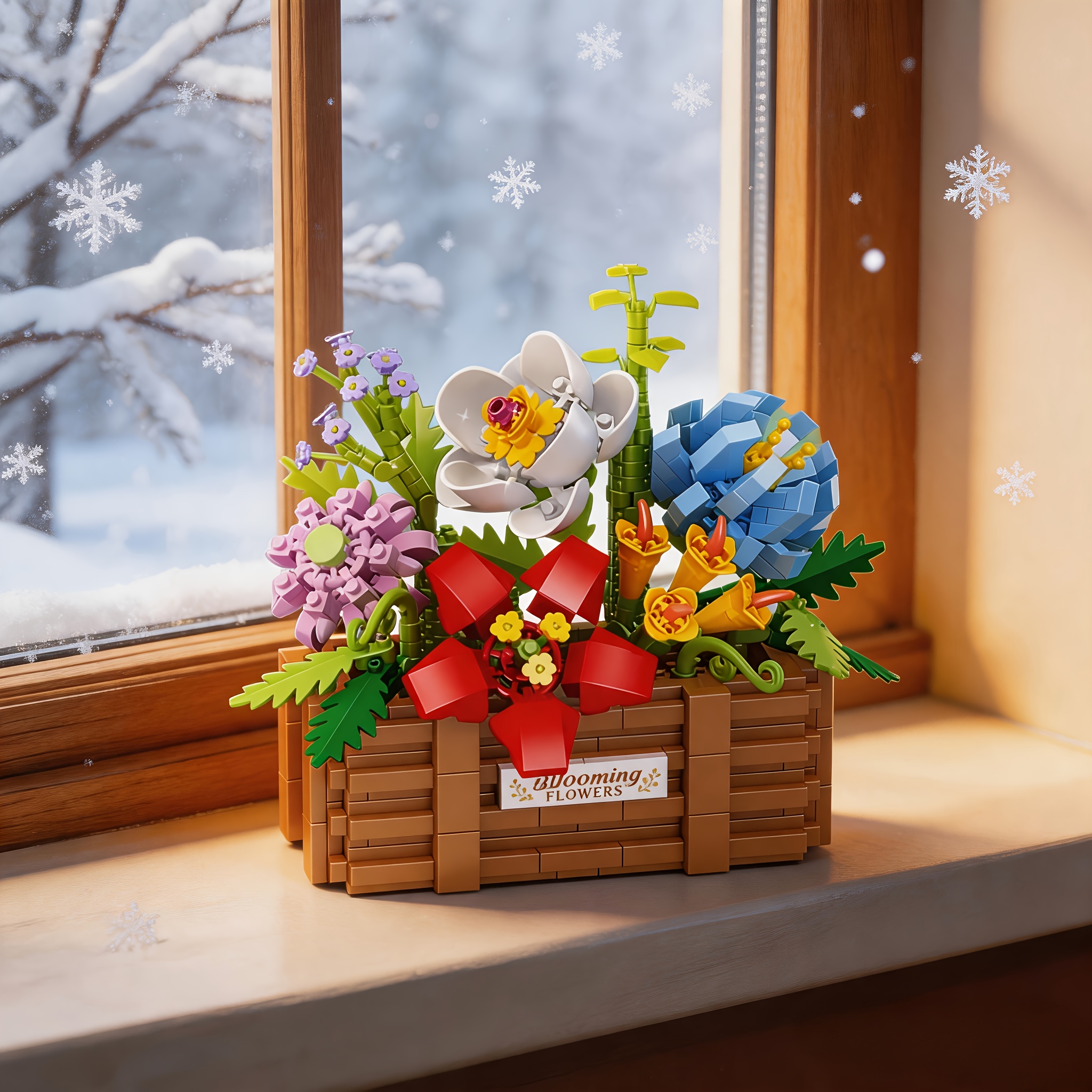 Flower Basket Building Block Set, Creative Desktop Decor